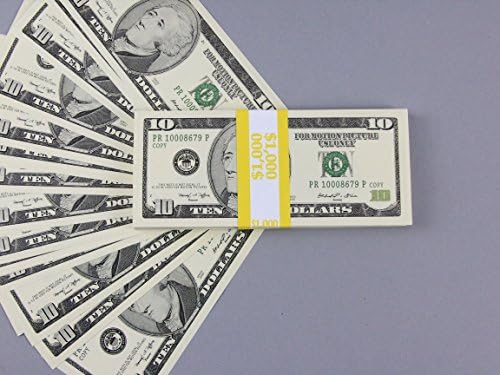 PROP MONEY Real Looking Copy $10s FULL PRINT Stack - Total $1,000 for Movie, TV, Videos, Advertising &amp; Novelty