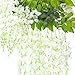 CEWOR 12pcs Artificial Wisteria Vine Ratta Hanging Garland Silk Flowers String for Wedding Party Home Decor(White)