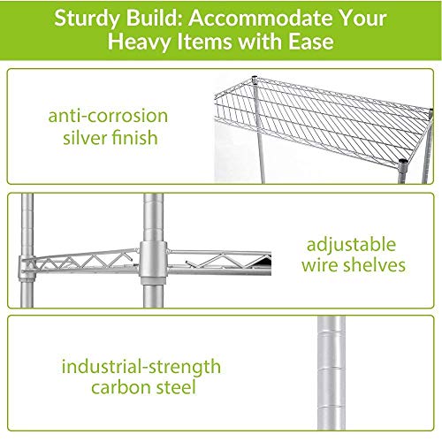 5-Tier Wire Shelving Unit, Adjustable Steel Storage Shelves 35.4" D x 17.7" W x 66.9" H, Commercial Storage Organisation Rack Heavy Duty Steel Shelving for Kitchen Bedroom Bathroom Office Garage - Thumbnail 5