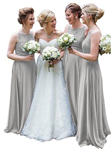 DYS Women's Lace Bridesmaid Dress Long Straps Formal Evening Wedding Dresses Silver US 4