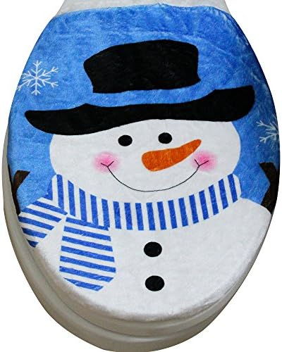 MrXLWhome Snowman with hat Toilet Seat Cover, Christmas Decoration for Bathroom (black hat )