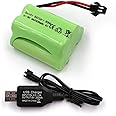Gecoty Ni-MH Battery Pack, 6V 2400mAh Rechargeable AA Battery Pack with SM 2P Plug and USB Charger Cable for Amphibious RC Car, Outdoor Solar Light, Electric Tools, Q60 Q61 1/16 Military RC Truck SL01