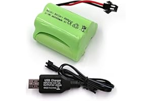 Gecoty Ni-MH Battery Pack, 6V 2400mAh Rechargeable AA Battery Pack with SM 2P Plug and USB Charger Cable for Amphibious RC Car, Outdoor Solar Light, Electric Tools, Q60 Q61 1/16 Military RC Truck SL01