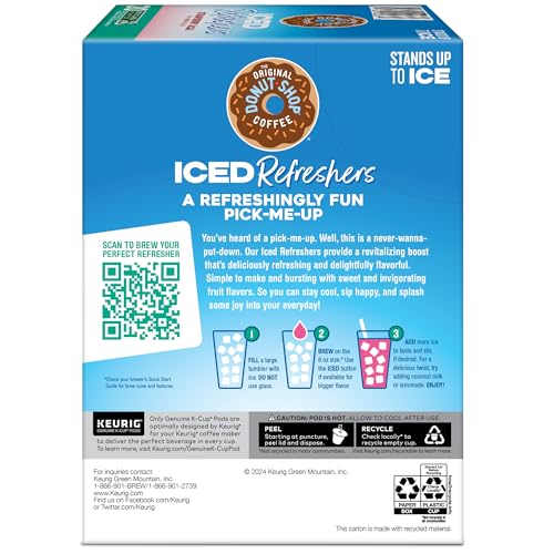 THE ORIGINAL DONUT SHOP ICED REFRESHERS, STRAWBERRY AÇAÍ FLAVOR, KEURIG SINGLE SERVE K-CUP PODS, 20 COUNT