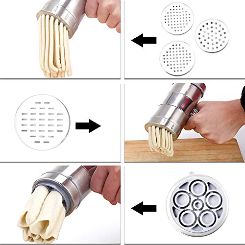 Stainless Steel Manual Pasta Machine Noodle Maker with 5 Noodle Mould