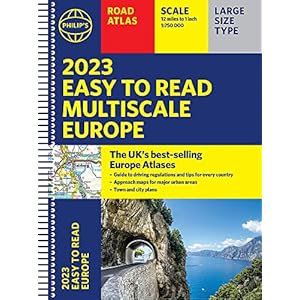 2023 Philip’s Easy to Read Multiscale Road Atlas Europe: (A4 Spiral binding) Spiral-bound – 7 april 2022