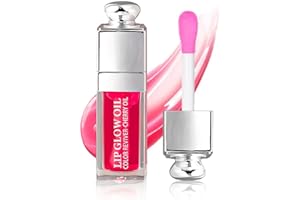 GECOMO Hydrating Lip Glow Oil, Lip Oil Gloss Transparent Toot Tinted Nourishing Long Lasting Repairing Lightening Lip Lines (RASPBERRY) 0.2 OZ