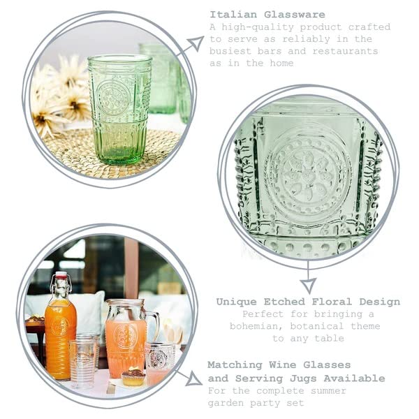 Bormioli Rocco Romantic Set Of 4 Cooler Glasses, 16 Oz. Colored Crystal