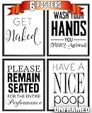 6 Funny Bathroom Quote Posters 8 x 10 Inches Bathroom Art, Black And White, Kids Bathroom Decor, Bathroom Prints, Funny Bathroom Decor, Black and White Unframed