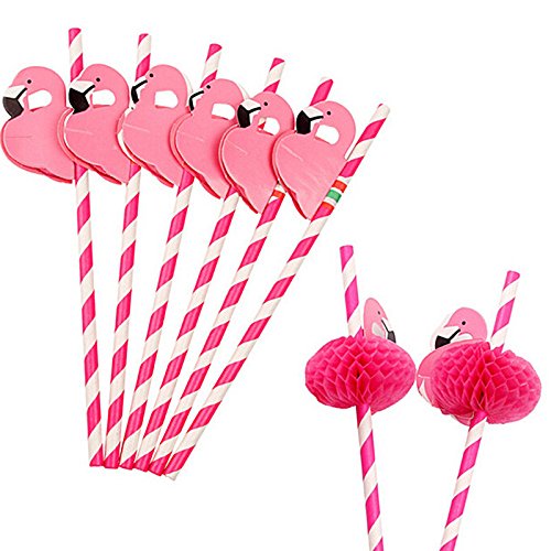 DINGJIN 162 Pieces Party Drinking Straws Umbrella Flamingo Fruit Drinking Straws for Luau Parties,Island Themed Party,Bars,Kitchen Supplies,Restaurants - Thumbnail 2