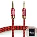 eBerry [A04 3.5mm Male to Male Audio Cable (4.6ft/1.4m)] Audio Aux Cable Car and Home Auxiliary Stereo Jack Cable Cord for Headphones, iPods, iPhones, iPads + Black Storage Pouch (Red Connectors)