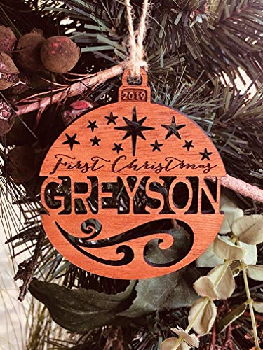 Personalized First Christmas 2019 Ornament (or any year) from Solid Wood