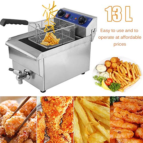 Belovedkai Electric Deep Fryer, 13L/26L Stainless Steel Commercial Electric Deep Fat Fryer Temperature Control Timing Fryer with Drain & Basket,Single Tank/Dual Tank (13L Single Tank) - Thumbnail 2