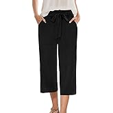 Leafsay Womens Wide Leg Capri Pants Summer High Waisted Pants Drawstring Casual Loose Trousers with Pockets