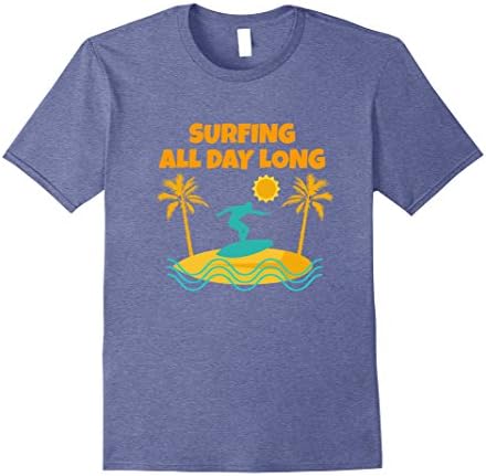 Mens Summer Surfing All Day Long Beach T-Shirt Small Heather Blue
