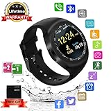 Smart Watch Bluetooth Smartwatch with Camera TouchScreen SIM Card Slot, Waterproof Phones Smart Wrist Watch Sports Fitness Compatible with iPhone Android Samsung Huawei for Kids Men Women (Black)