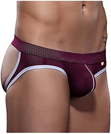 Ruideng Men's Mesh Low-Rise Underwear Brief Jockstrap G-Thong (S, Purple)