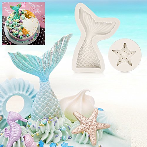 Silicone Cake Molds, 6pcs Novel Seashell Starfish Seashells Conch Mermaid Mold Kit for Chocolate Fondant Baking Mold Handmade Craft for Sugarcraft by Ogori