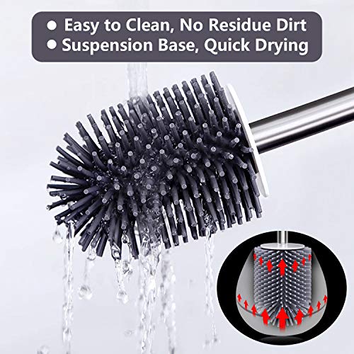 MAJALiS Toilet Brush and Holder with a Replacement Head, Modern Bathroom Silicone Toilet Bowl Brush and Holder with Tweezers - White