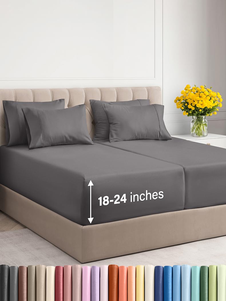Photo 1 of ***MISSING PIECES**** Extra Deep Split King Sheet Set - 7 Piece Breathable and Cooling Sheets - Hotel Luxury Bed Sheets Set - Easy Fit - Soft, Wrinkle Free and Comfy Sheets Set - Dark Grey Sheet Set with Extra Deep Pockets