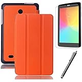 LG G pad 7.0 Case,Beebiz PU Leather and Hard PC Back Smart Cover Flip Folio Case for LG G Pad 7.0 V400 / V410 (LTE) 7-Inch Android Tablet Cases and Covers with Screen Protector and Touch pen (3-Fold,Orange)