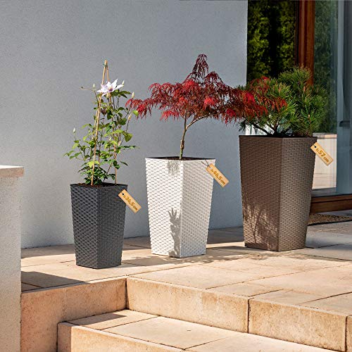 KADAX Blumentopf, Blumenkübel aus Kunststoff, Pflanzkübel für Blumen, Innen- und Außenbereich, Garten, Balkon, Terrasse, Haus, wetterfest, Rattan Imitation (57cm Höhe, Grafit Rattan) – Bild 8