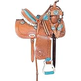 EQUESTRIAN UNIVERSE Western Leather Saddle for Horse Barrel Racing Horse Tack, Bridle Set with Matching Headstall, Reins &amp; Breast Collar (Brown)