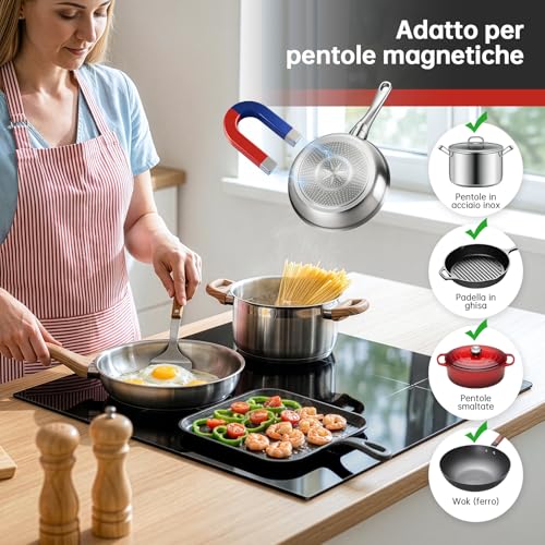 SNDOAS Piano Induzione 4 Fuochi 60 cm, 7000W Piano Cottura Induzione, Funzione Boost, 9 Livelli di Potenza, Timer 99 Min, Controllo Touch, Piastra Induzione Incasso, con Raschietto di Pulizia