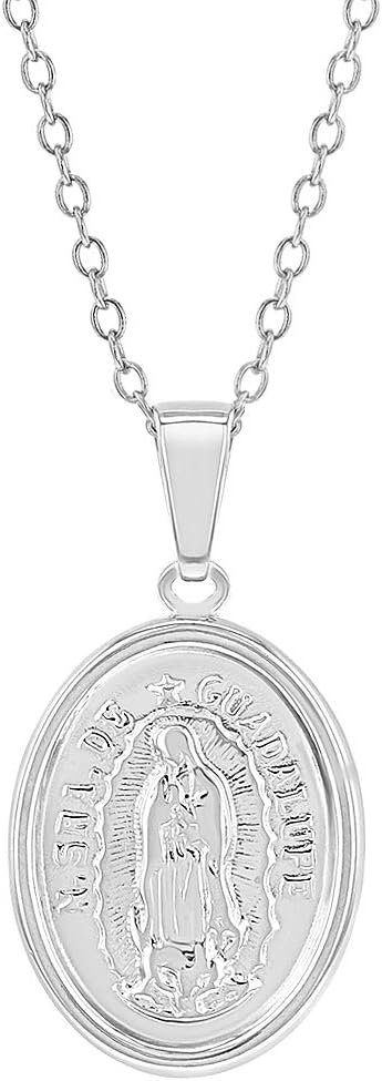 925 Sterling Silver 16" Our Lady of Guadalupe Virgin Mary Medal Necklace for Children & Preteens - Elegant Holy Medallion Pendant Necklaces for Young Girls - Religious Guadalupe Virgin Mary Jewelry