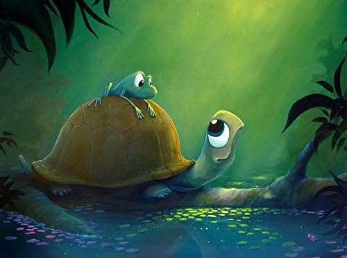 AKDGND Art Oil Painting Art Print on Canvas tortoise and the frog Wall Decor for Room 12x16 inch No Frame