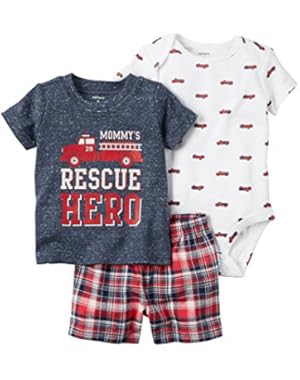 William Carter Baby Boy Clothes 3 Piece Shorts Diaper Cover Set