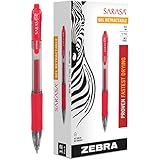 Zebra Sarasa Retractable Gel Ink Pens, Medium Point 0.7mm, Red, Rapid Dry Ink, 12-Count
