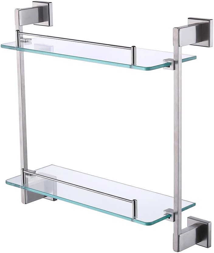 KES Bathroom Glass Shelf 2 Tier 16-Inch Tempered Glass Shower Caddy Bath Basket Stainless Steel RUSTPROOF Wall Mount Brushed Finish, A2420B-2: Home & Kitchen