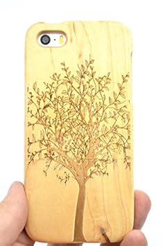RoseFlower® Luxus Holz Schutzhülle für iPhone SE/iPhone 5S / iPhone 5 (10,2 cm (4 Zoll) - Kirschbaum Holz Weihnachten - Natür