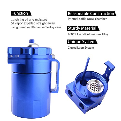 ESPEEDER Universal Aluminum Oil Catch Can Polish Baffled Reservoir Tank Blue with Breather Filter 300ml - Thumbnail 3