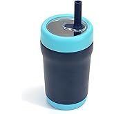 Zukro Toddler Tumbler with Flexible Straw, Spill Proof Clear Lid, 12 oz Kids Vacuum Insulated Travel Cups, Stainless Steel Sippy Cup with Non-slip Bottom, BPA Free & Dishwasher Safe - Navy