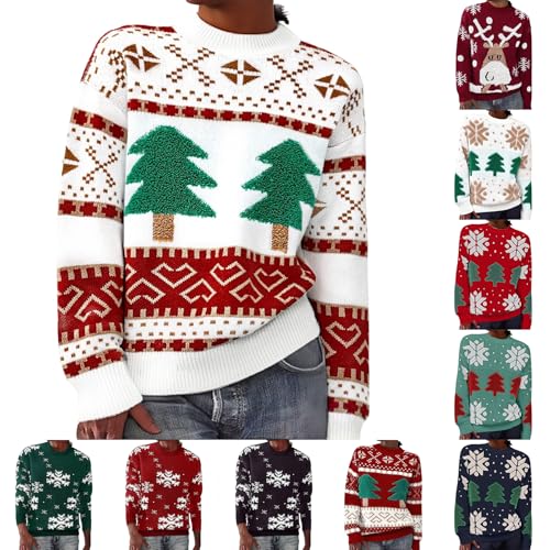 Christmas Jumpers for Women Plus Size Sweaters for Women UK Cute Cosy Warm Ladies Xmas Sweaters Long Sleeves Knitted Christmas Jumper Fashion Loose Crew Neck Tops Lightweight Pullover Sweatshirt