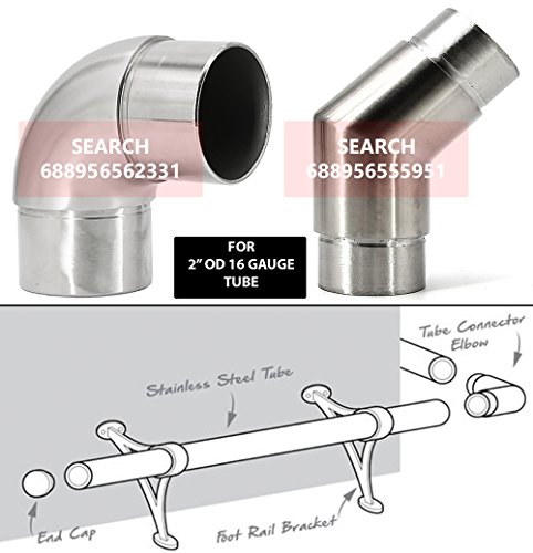 Bar Foot Rail Kit (Custom-Made Item) - Brushed Stainless Steel Tubing (2 in OD, 6 ft Length) - Combination Foot Rail Brackets - Tapered End Caps