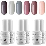 Gellen Gel Nail Polish Set - Nude Gray Series 6 Colors Nail Art Gift Box, Soak Off UV LED Gel Polish Kit 8ml