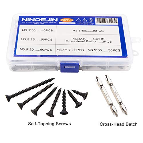 NINDEJIN Flat Head Self Tapping Screw Phillips Wood Screws Assortment Kit Set with Cross-Head Batch (282Pcs Alloy Steel) - Thumbnail 2