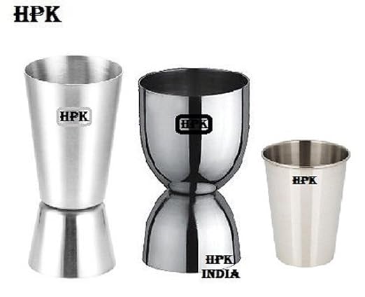 Bar Accessories-HPK CHEER'S DOUBLE SIDED PEG MEASURE GLASS TRIPPLE PACK (STAINLESS STEEL) GIFT BOX PACK