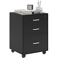 soges 3 Drawer Lockable Vertical File Cabinet Mobile Filing Cabinet on The Wheels, for Home Office,10CZSSFC04-1-5-CA (Black)