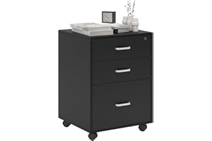 soges 3 Drawer Lockable Vertical File Cabinet Mobile Filing Cabinet on The Wheels, for Home Office,10CZSSFC04-1-5-CA (Black)