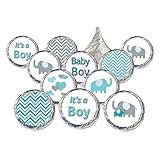 Teal Blue and Gray Elephant Boy Baby Shower Stickers (Set of 324)