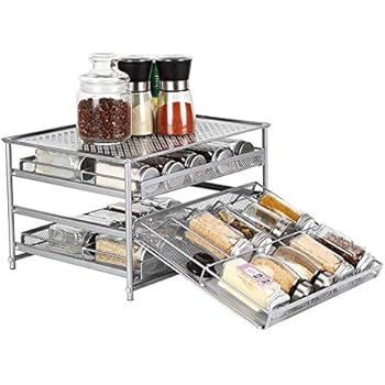 NEX 3-Tier Spice Rack 30 Bottle Standing Spice Drawer Storage Organizer for Kitchen Cabinet Countertop Silver