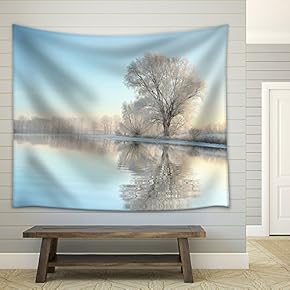 Picturesque Winter Landscape of Frozen Trees Lit by The Rising Sun - Fabric Wall Tapestry Home Decor - 51x60 inches