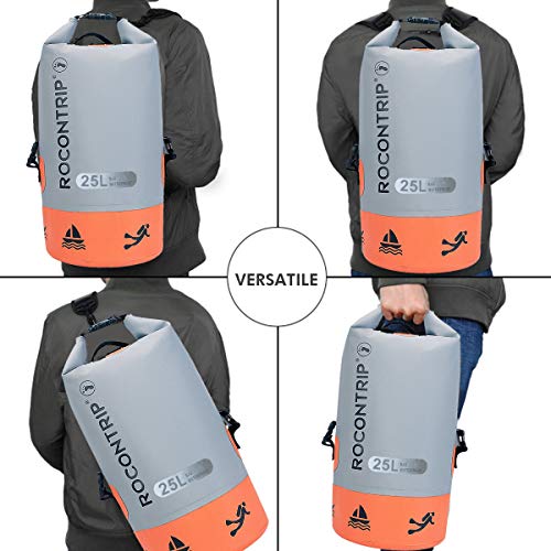 ROCONTRIP Waterproof Dry Bag Dry Sack 10L/25L/40L, Lightweight Waterproof Backpack for Kayaking, Beach, Rafting, Boating, Hiking, Camping and Fishing (Orange 25L) - Thumbnail 3