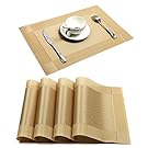Placemat,U'Artlines Crossweave Woven Vinyl Non-slip Insulation Placemat Washable Table Mats (Gold, 4pcs placemats)