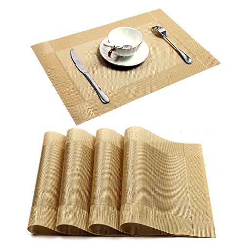 Placemat,U'Artlines Crossweave Woven Vinyl Non-slip Insulation Placemat Washable Table Mats (Gold, 4pcs placemats)