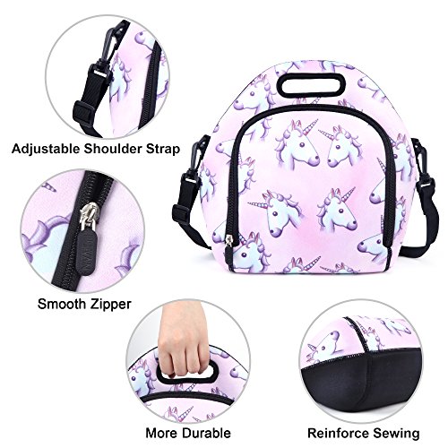 Neoprene Lunch Bag, Anyshock Insulated Lunch Tote Bento Box Organizer with Zipper Pocket Adjustable Shoulder Strap Outdoor Travel Picnic Carry Case For Women Men Kids Girls Adults (Unicorn) - Thumbnail 2